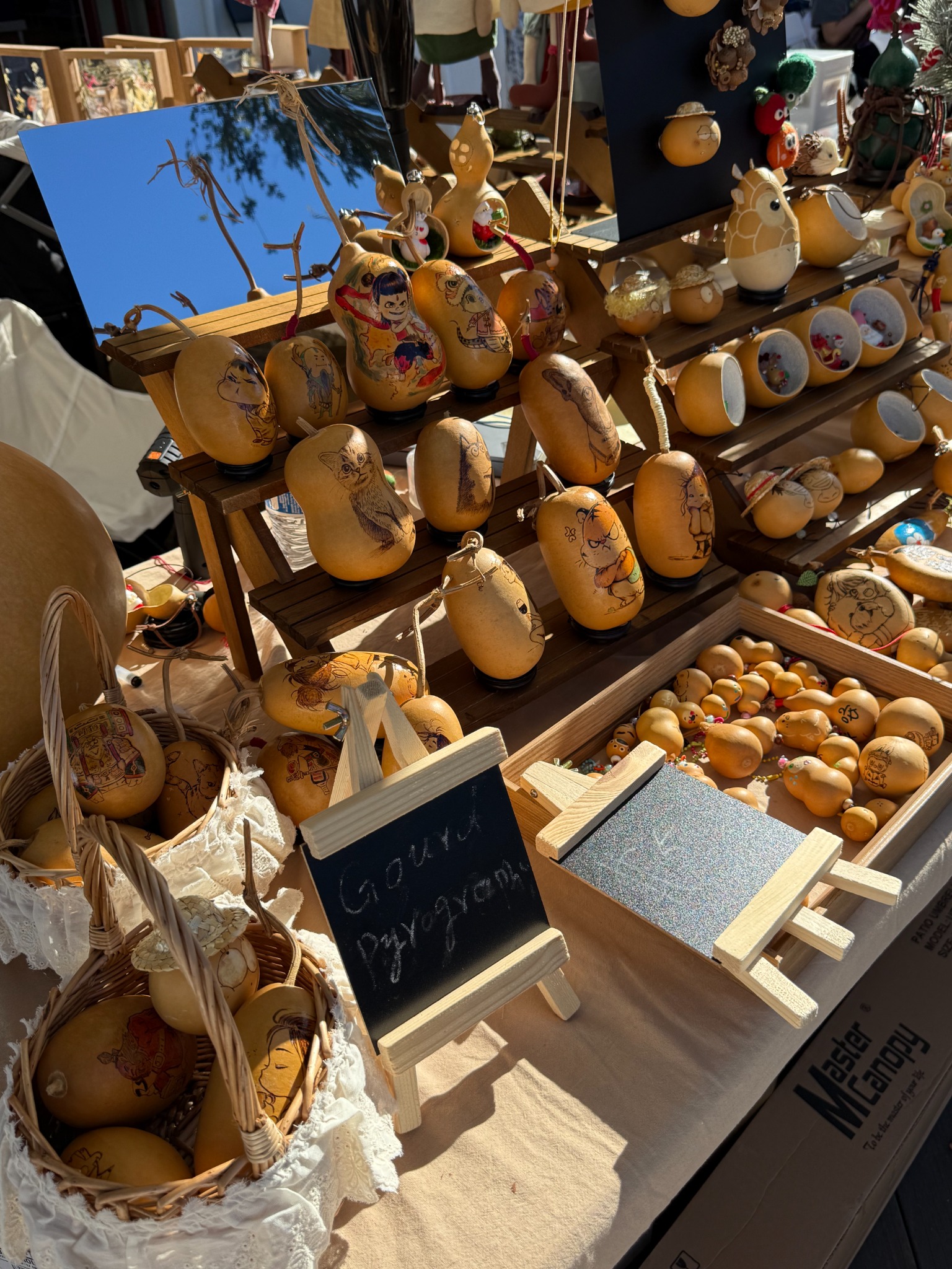 Night market stall with glowing gourd lamps